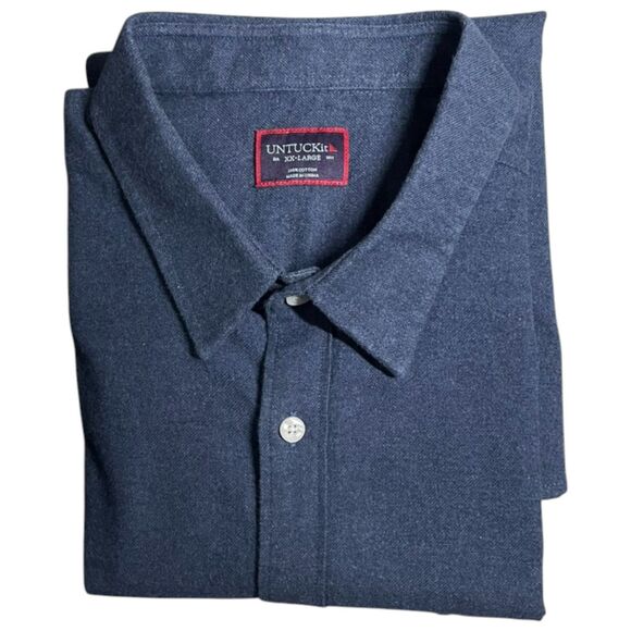 UNTUCKit Sherwood Navy Flannel Button-Down Shirt Size XXL Cotton Casual EUC - Picture 15 of 15